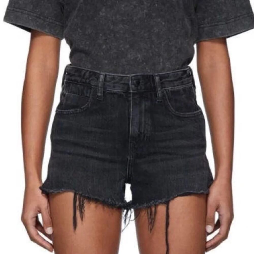 Alexander Wang Black Denim Bite Distressed Shorts Size 26